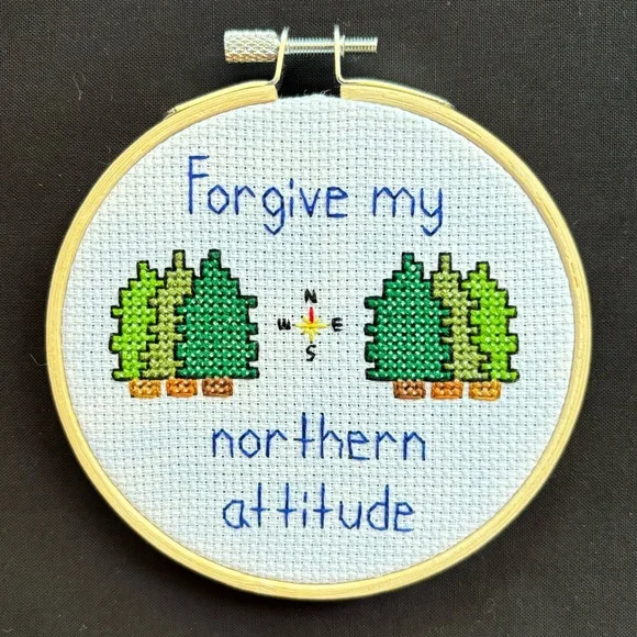 Noah Kahan “Northern Attitude” Lyrics 4-Inch Wooden-Framed Cross Stitch - Picture 5 of 6